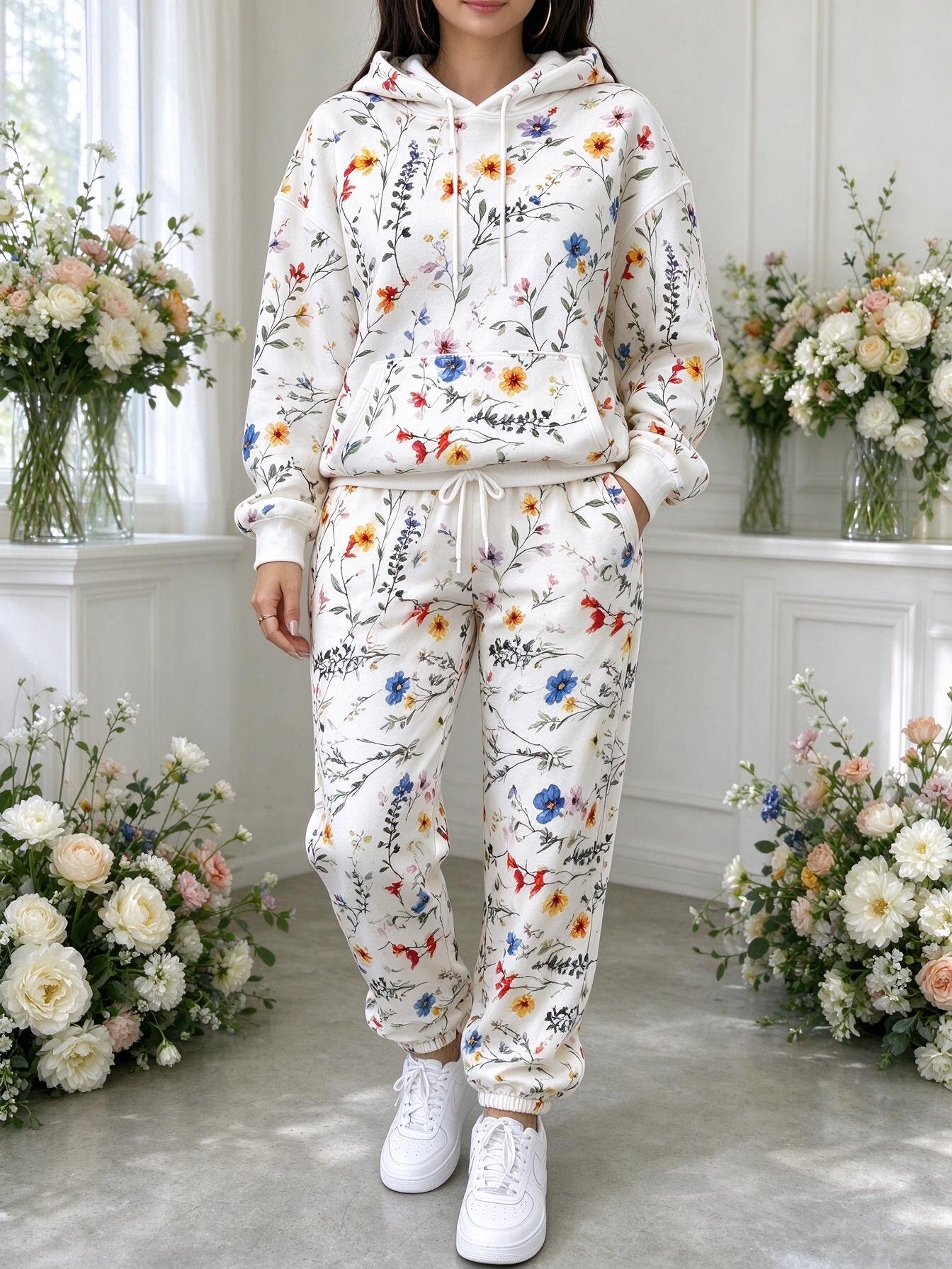 Joggers Pants - Dames trainingspak met wilde bloemenprint, bestaande