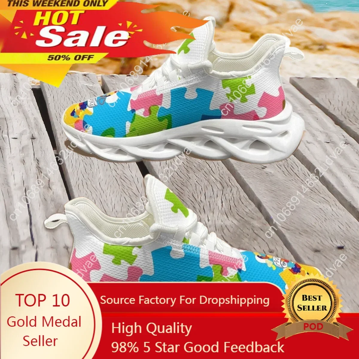 Running Shoes Men - Autisme Bewustzijn Sport Hardloopschoen Kleurpuzzel Duurzaam
